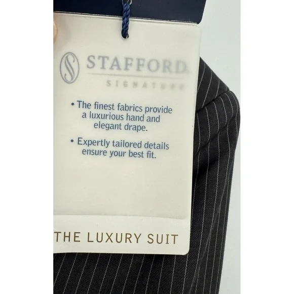 Stafford Suit 42L Gray‎ Charcoal Pinstripe Wool Silk Pants 36 Waist Pleated NEW